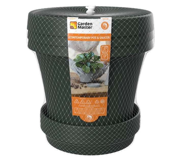 Garden Master 3 x Super Pots and Saucers - Dark Green (300mm)
