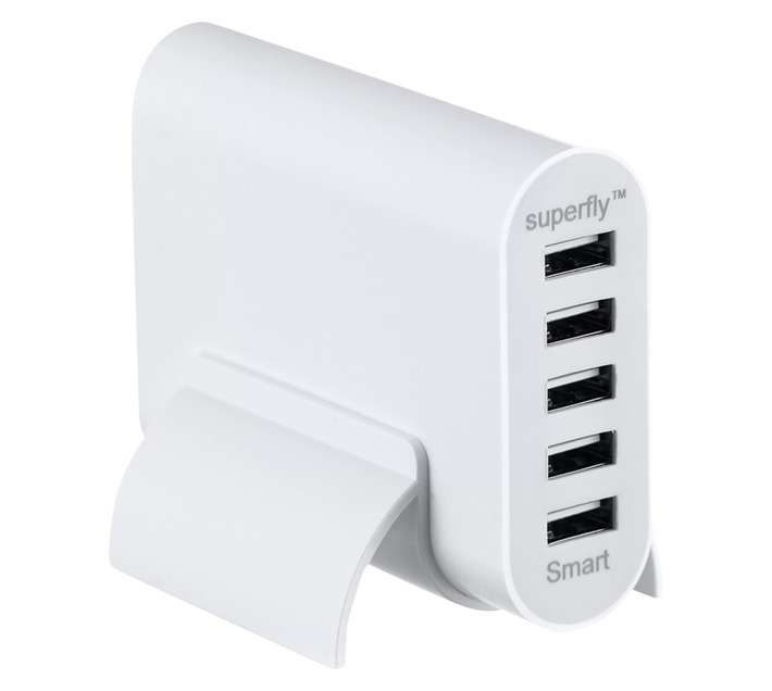 Superfly USB Charger 5 Port Tower - White