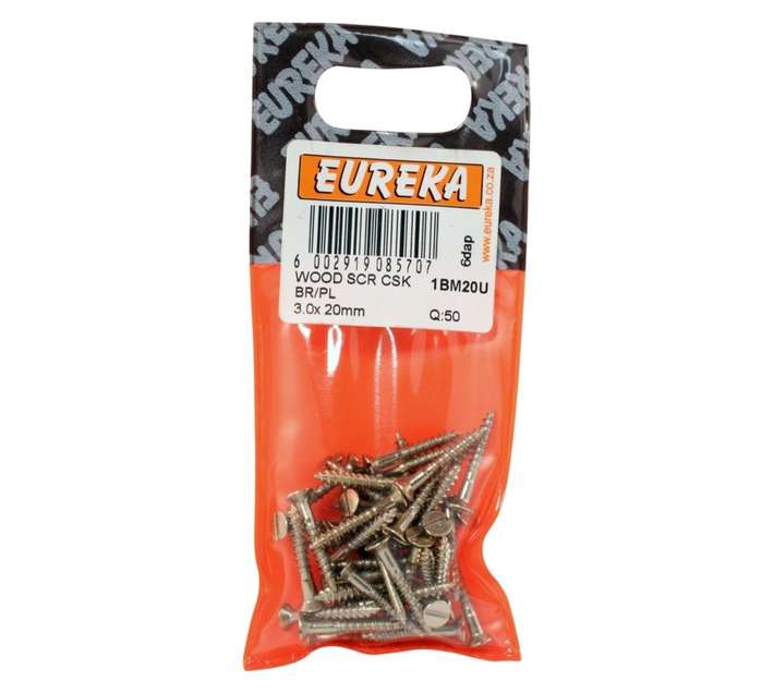 Eureka 1BM20U 3 x 20mm W/Screw Countersunk Brass Plated (50 Pack)