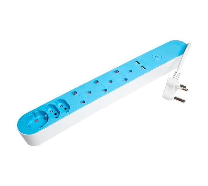 PowerWorx 6 Way and USB Multiplug - Blue (1200mm)