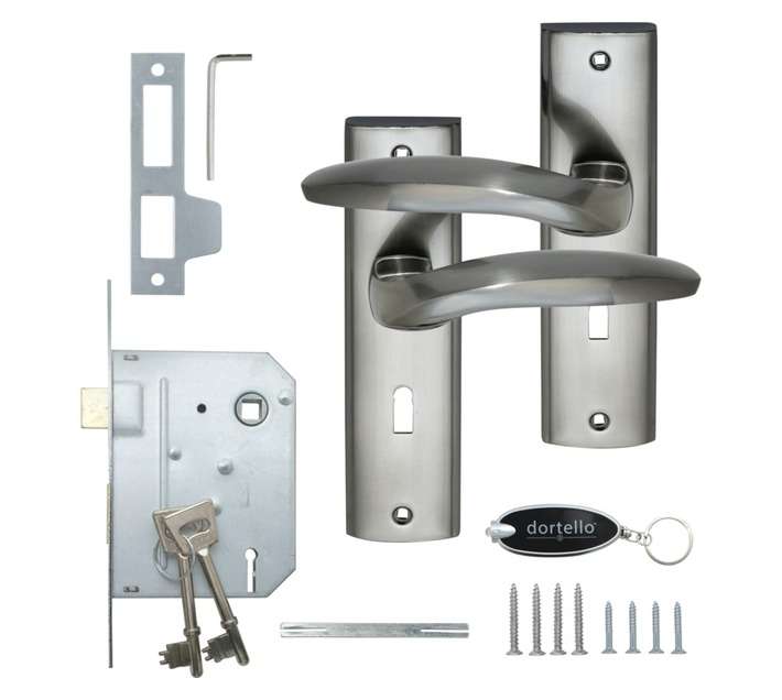 Dortello Tole Satin Nickel 3 Lever Lockset with Handles - Black