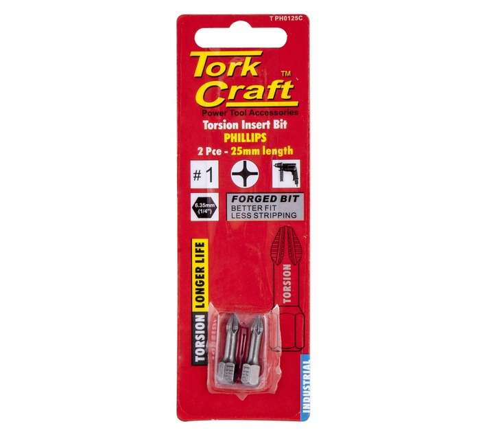 Tork Craft T PH0125C 2 x Phillips No.1 Bits (25mm)