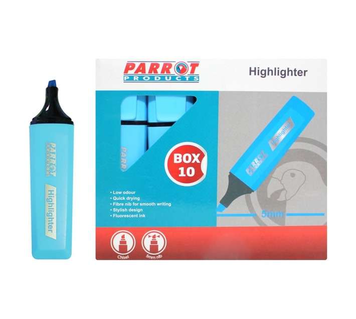 Parrot Products PH1001S 10 x Highlighter Markers - Blue