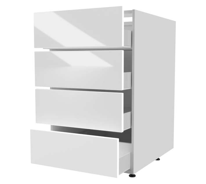 Home and Kitchen Base Unit 4 Drawer Gloss Cabinet - White (450mm)