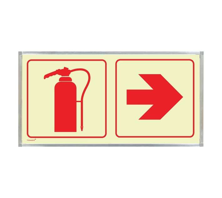 Tower Fire Extinguisher and Red Arrow Sign - Red/White (380 x 20 x 190mm)