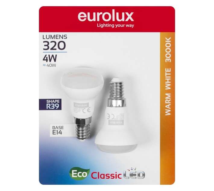 Eurolux 2 x E14 LED R39 Reflector Globe - Warm White (4W)
