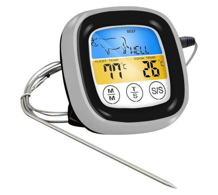 Lifespace Touch Screen Digital Thermometer with Timer and Probe - Black/Silver