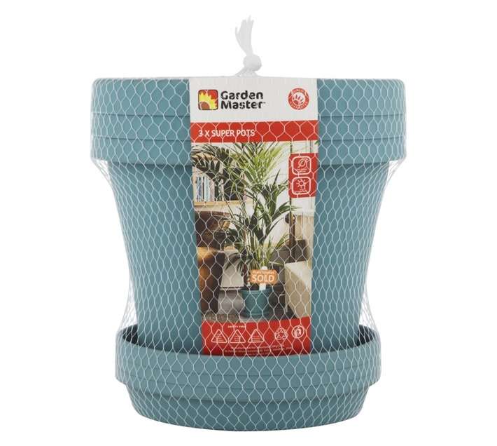Garden Master 3 x Super Pots and Saucers - Powder Blue (150mm)