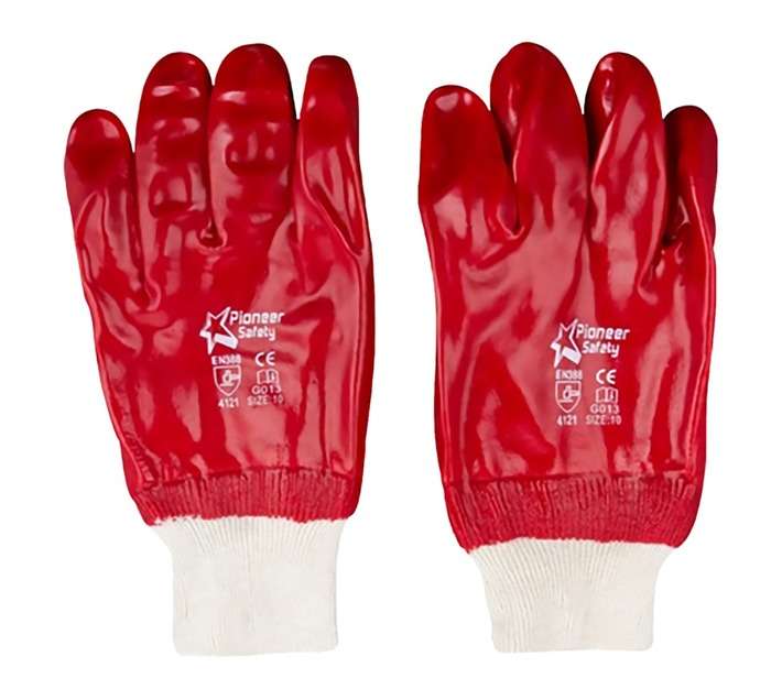 Hennox PVC Knitted Wrist Glove - Red (10 Pack)