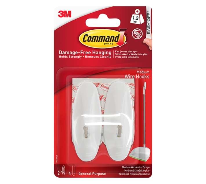 3M Command Medium Wire Hooks with Strips - White