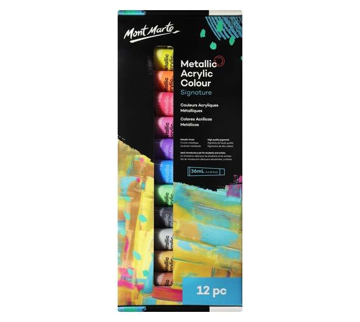 Mont Marte 12 Piece Metallic Acrylic Paint Set - Assorted (36ml)