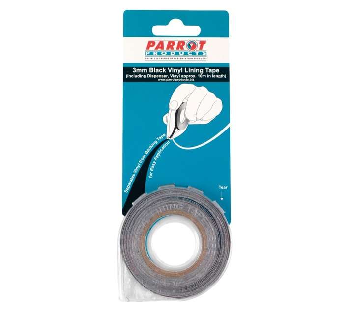 Parrot Products VT7007 Vinyl Lining Tape - Black (10m x 3mm)