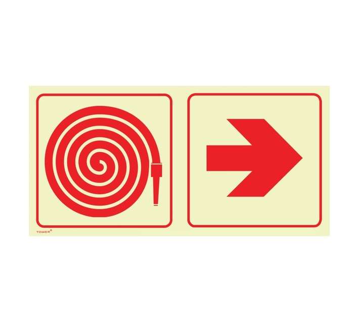 Tower Double Sided Fire Hose and Red Arrow Sign - Red/White (380 x 190mm)