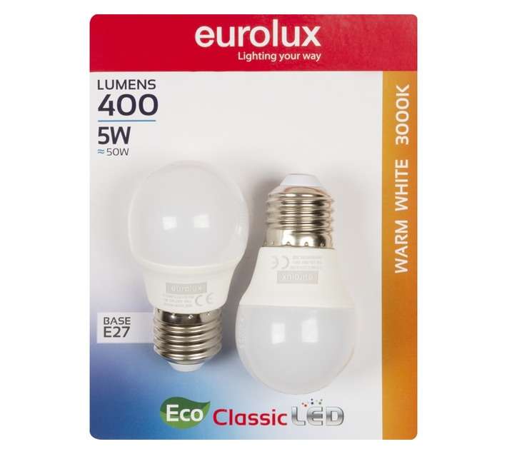 Eurolux 2 x E27 LED Golf Ball Globe - Warm White (5W)