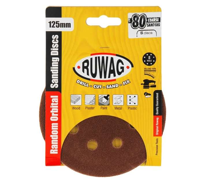 Ruwag 125mm P80 Random Orbital Sanding Discs (5 Pack)