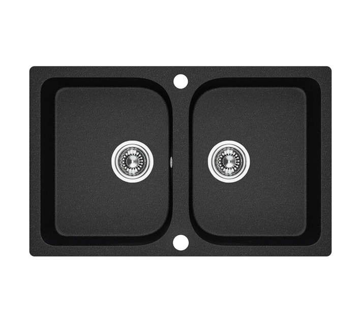 Laveo Celia 2 Bowl Sink - Black (760 x 480 x 170mm)