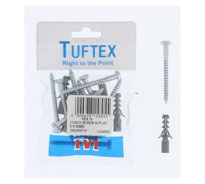 Tuftex10 x Coach Screw and Plugs (6 x 60mm)