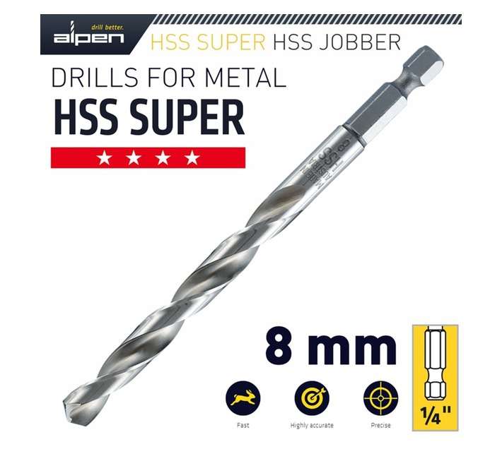 Alpen HSS Super Hex Shank Drill Bit (8mm)