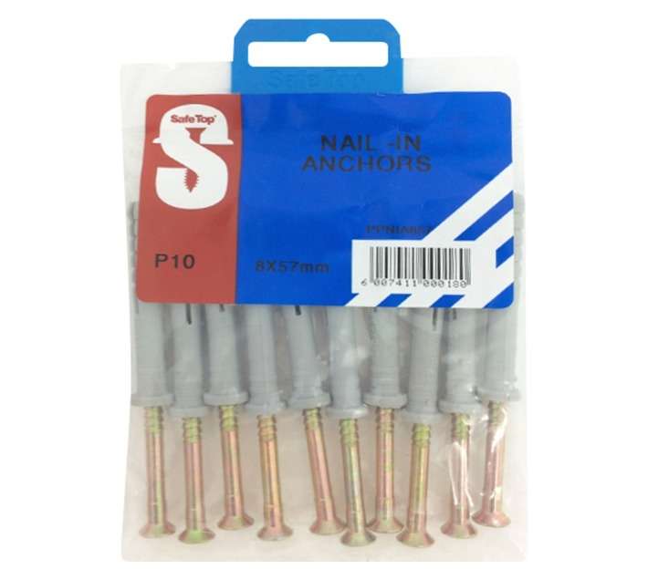 Safe Top 10 x Nail In Anchors (8 x 57mm)