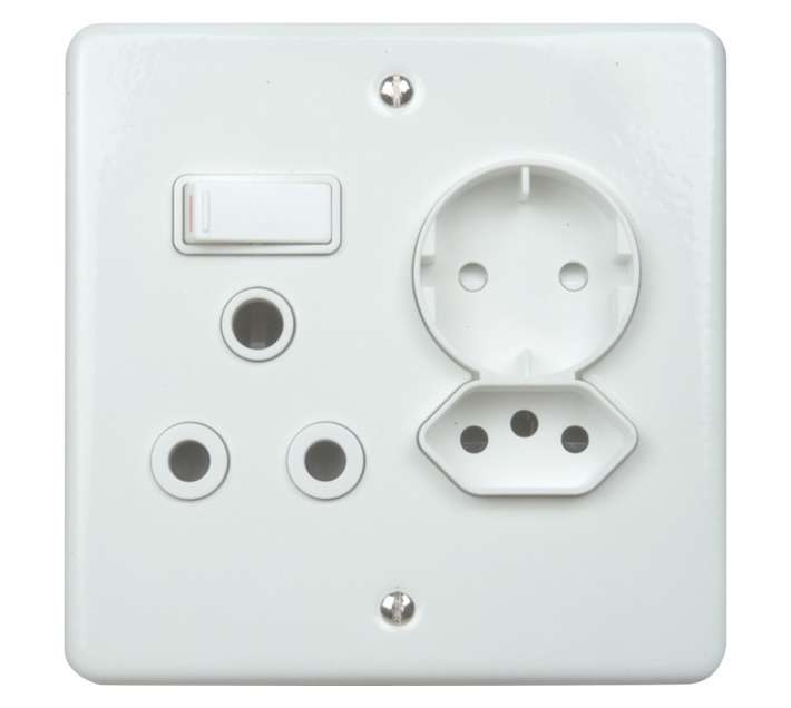 Lesco 16A Single Socket and Shucko Plug - White (100 x 100mm)