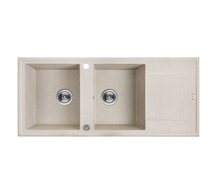 Laveo Megalo 2 Bowl with Drainer Sink - Beige (1160 x 500 x 170mm)