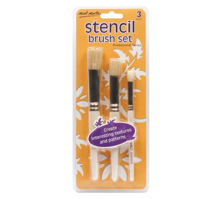 Mont Marte 3 Piece Professional Stencil Brush Set - White/Black
