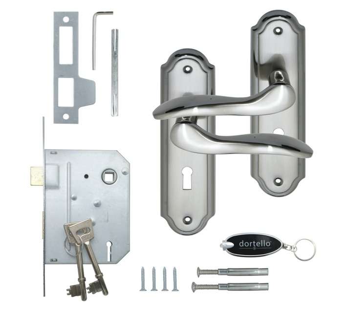 Dortello Argos Satin Nickel 3 Lever Lockset with Handles - Black