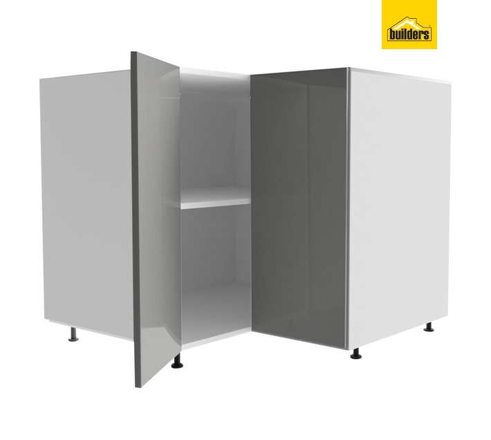 Home and Kitchen Base Unit Gloss Corner Cabinet - Stone Grey (900mm)