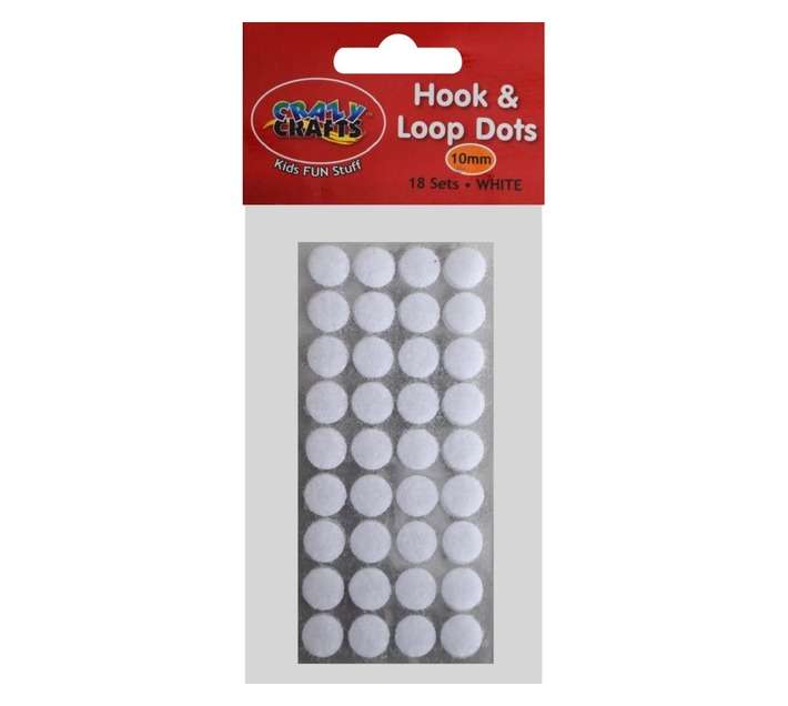 Crazy Crafts Hook and Loop Velcro Dots - White (10mm)