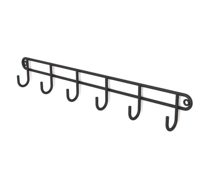 Home and Kitchen 734 Stainless Steel Wall Mounted 6 Hook Rack - Black (395 x 36 x 57mm)