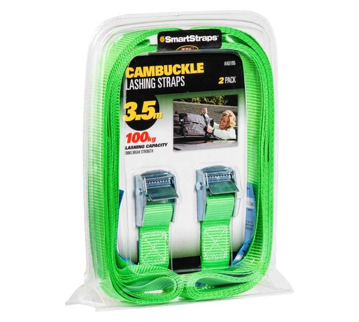 Smart Straps 2 x 100kg Lashing Capacity Straps - Green (3500mm)