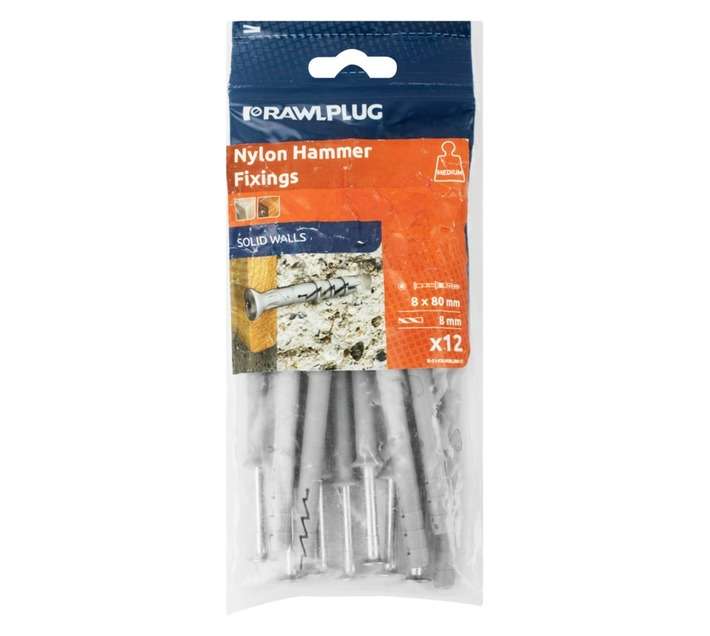 Rawlplug 12 x Nylon Hammer In Fixing Countersunk Head (8 x 80mm)