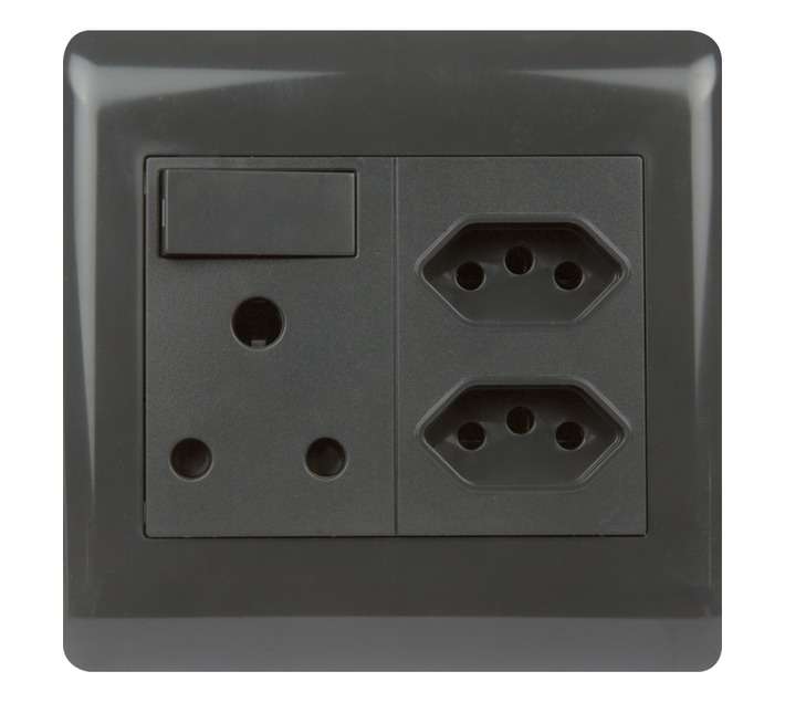 Design House 2 x IEC Single Socket - Charcoal (100 x 100mm)