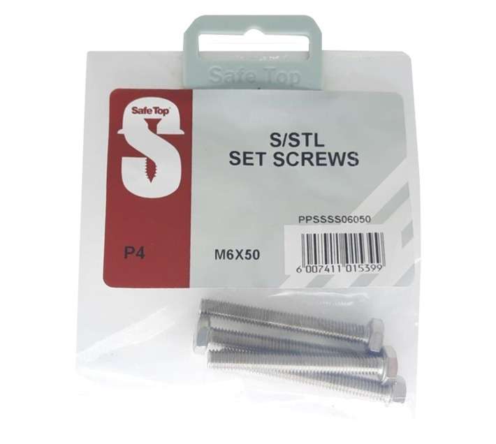 Safe Top 4 x Stainless Steel M6 Set Screws (6 x 50mm)