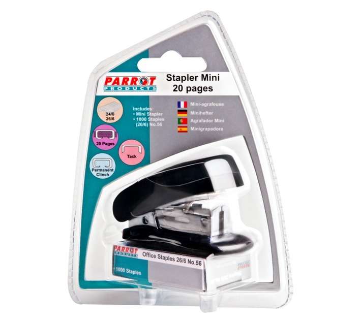 Parrot Products ST3050B Mini Plastic Stapler and Staples - Black
