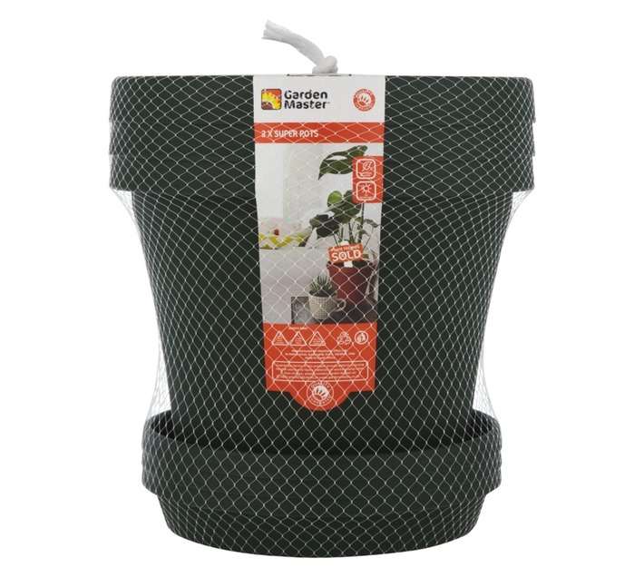 Garden Master 3 x Super Pots and Saucers - Dark Green (200mm)