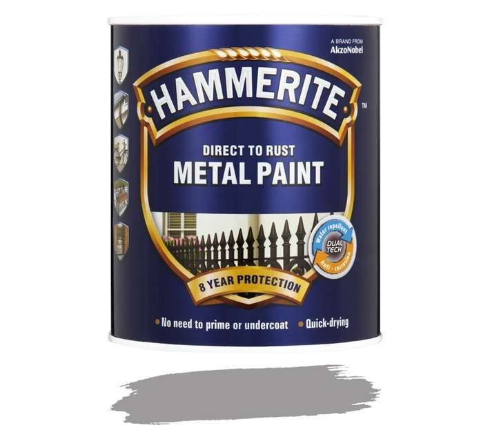 Hammerite Direct to Rust Hammered Metal Paint - Silver Grey (500ml)
