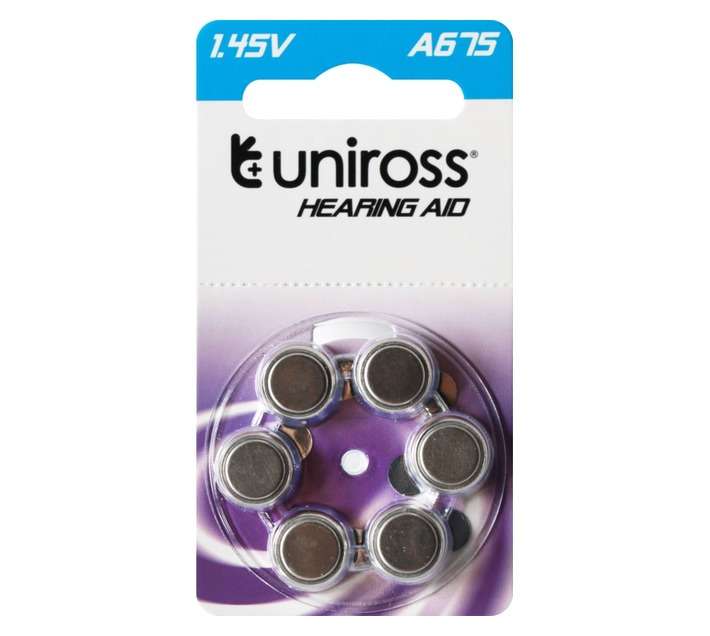 Uniross 6 x Hearing Aid Zinc Air Batteries (675)