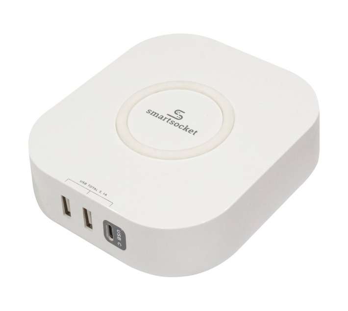 Smartsocket 3.1A Compact USB Power Hub with Wireless Charging - White