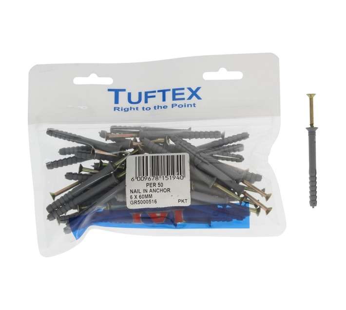 Tuftex 50 x Nylon Nail In Anchors (60 x 6mm)