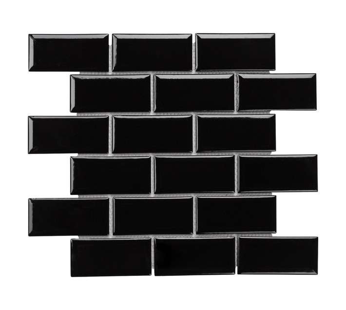 Earthstone Bevelled Gloss Mosaic Tile - Black (300 x 300mm)