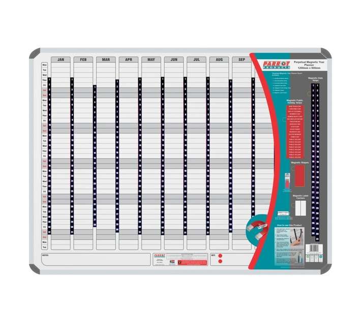 Parrot Products BD5140 Magnetic Year Planner Whiteboard (1200 x 900mm)