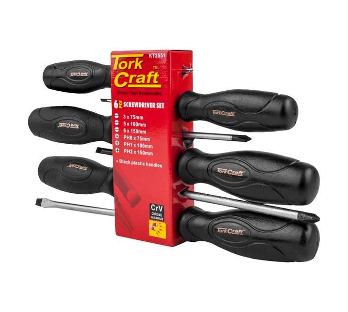 Tork Craft KT2551 6 Piece Screwdriver Set - Black