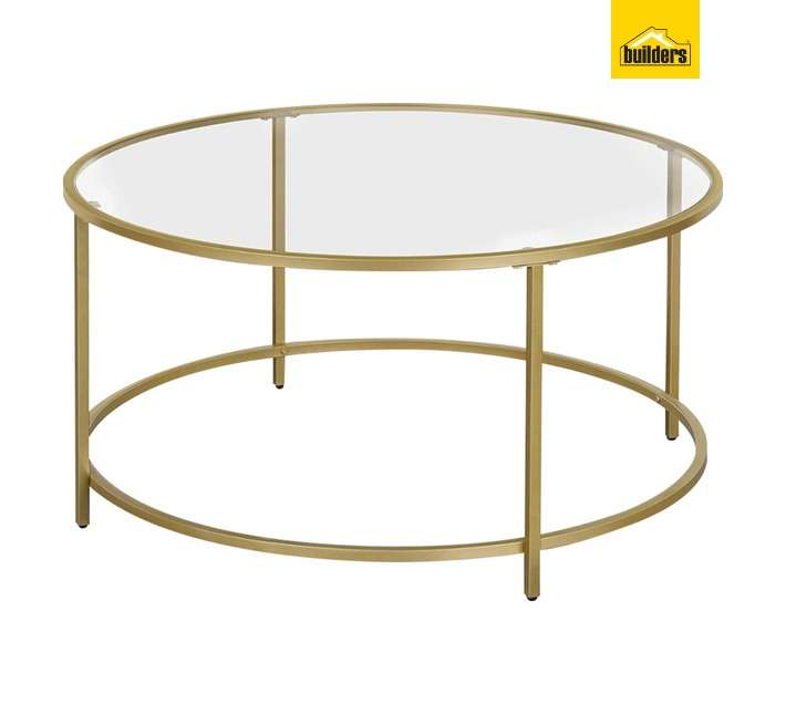 Lifespace Round Glass Coffee Centre Table with Gold Frame - Gold (900 x 900 x 455mm)