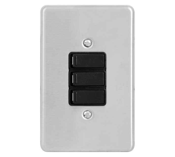 Lesco 3 Lever Black Switch - Stainless Steel