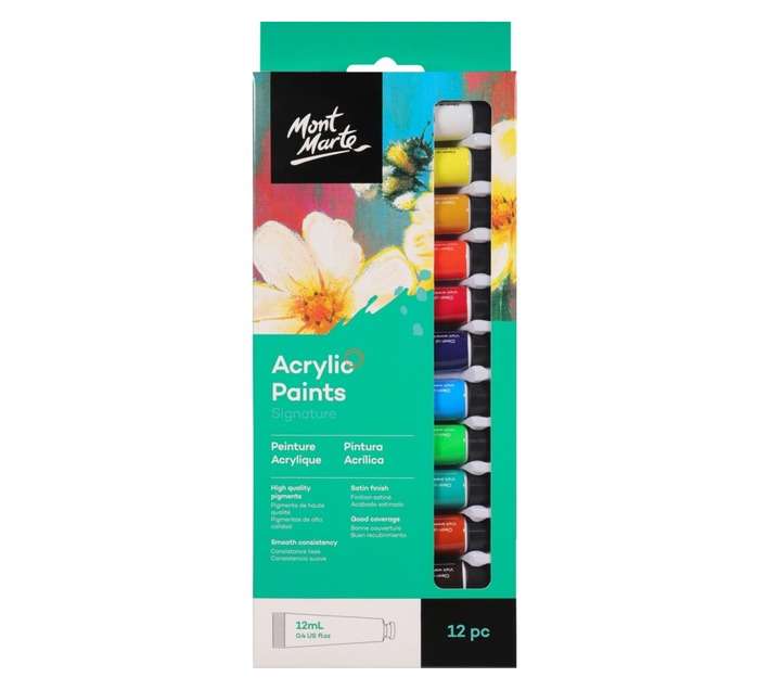Mont Marte 12 Piece Acrylic Paint Set - Assorted