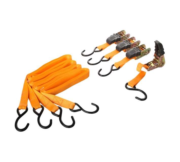 Rolson 4 x Rachet Tie Down Set - Orange/Black (4500 x 25mm)