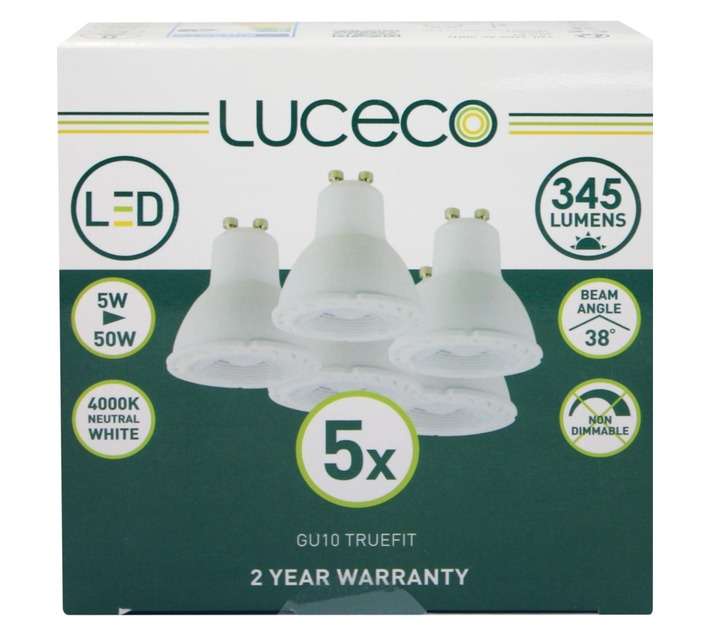 Luceco 5 x GU10 LED Globe - Neutral White (5w)