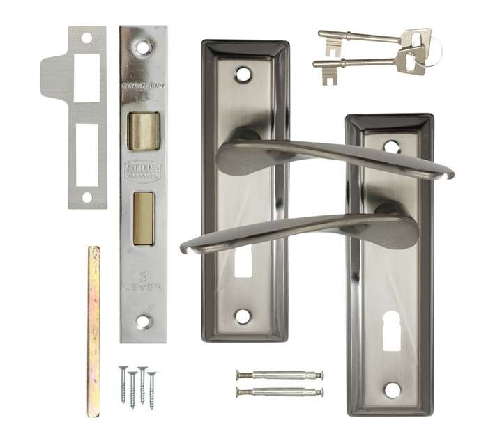 Dortello Malaga Satin Nickel Left Door Lock Set - Black