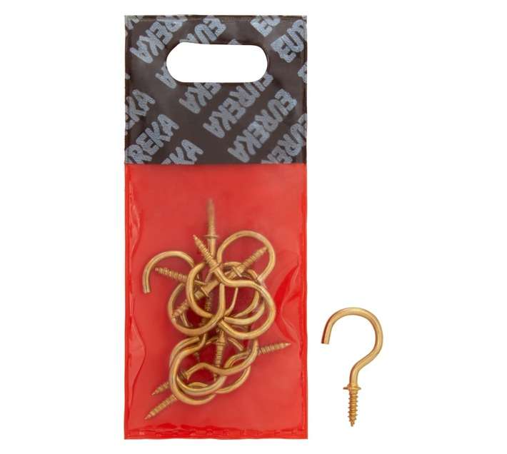 Eureka 12 x Brass Plated Round Cup Hooks (25mm)